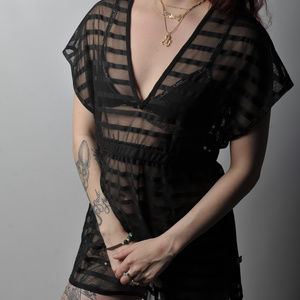 Black Striped Beach Cover Up